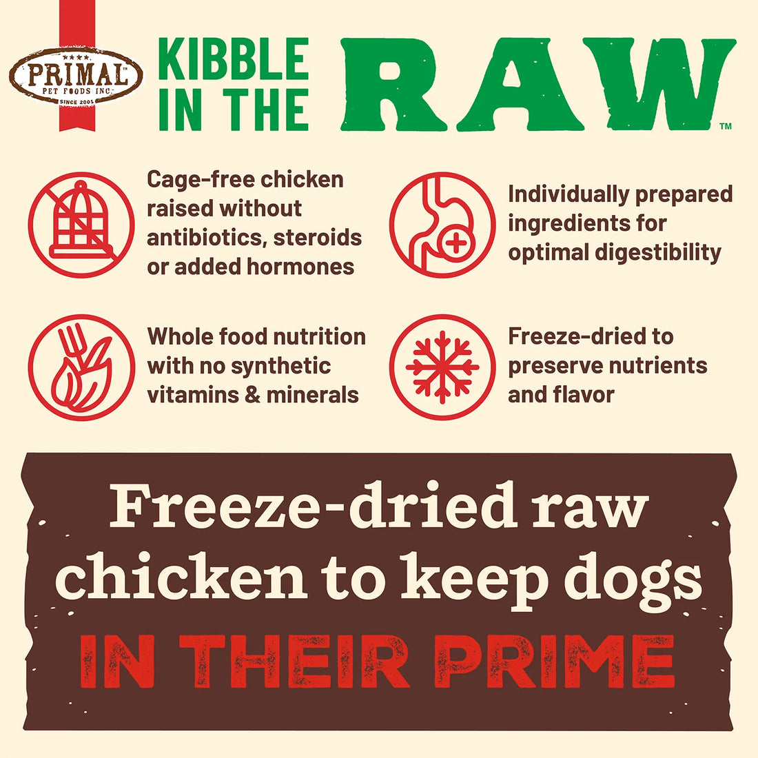 Primal Sm. Breed Canine Chicken Kibble in the Raw